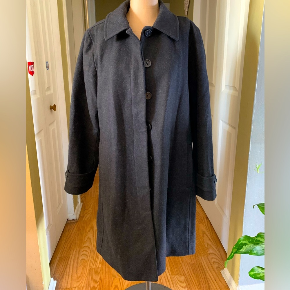 J. Crew Black Wool Blend Trench Coat
